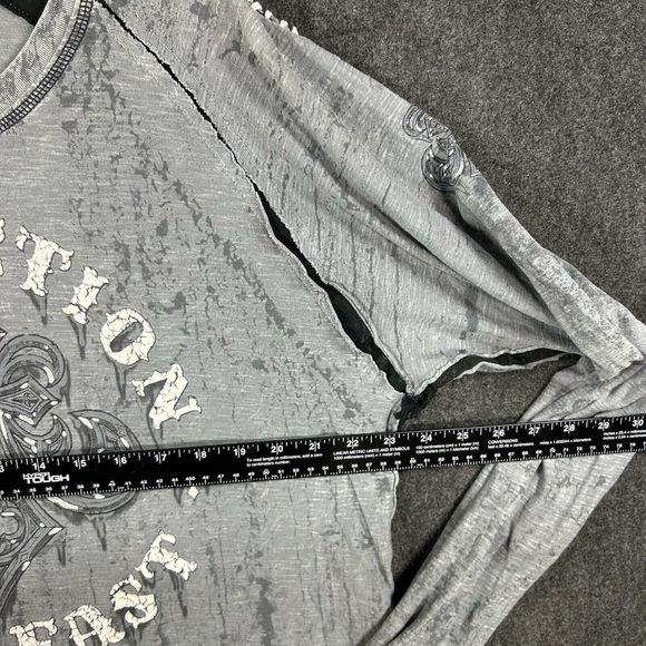 Affliction Shirt Men’s 3XL Gray Live Fast Graphic Biker Y2K - Picture 6 of 7